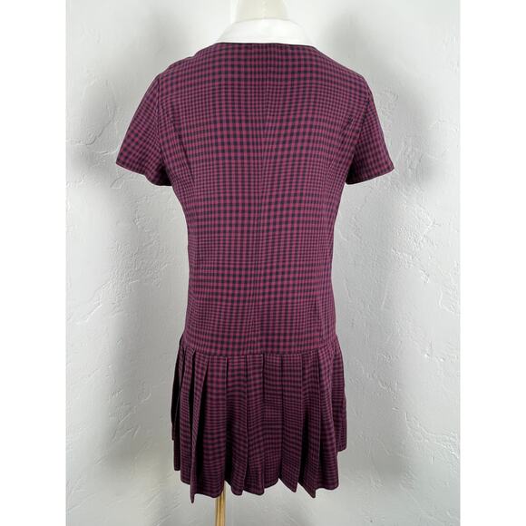 HOUNDSTOOTH MINI DRESS in Navy Burgundy Pleated Drop Waist (Womens: 6-8) - Picture 12 of 16